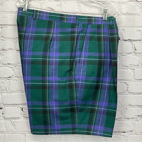 VTG Titleist by Corbin Pleated Golf Shorts Mens 38 Purple/Green Plaid Athleisure - Picture 7 of 8